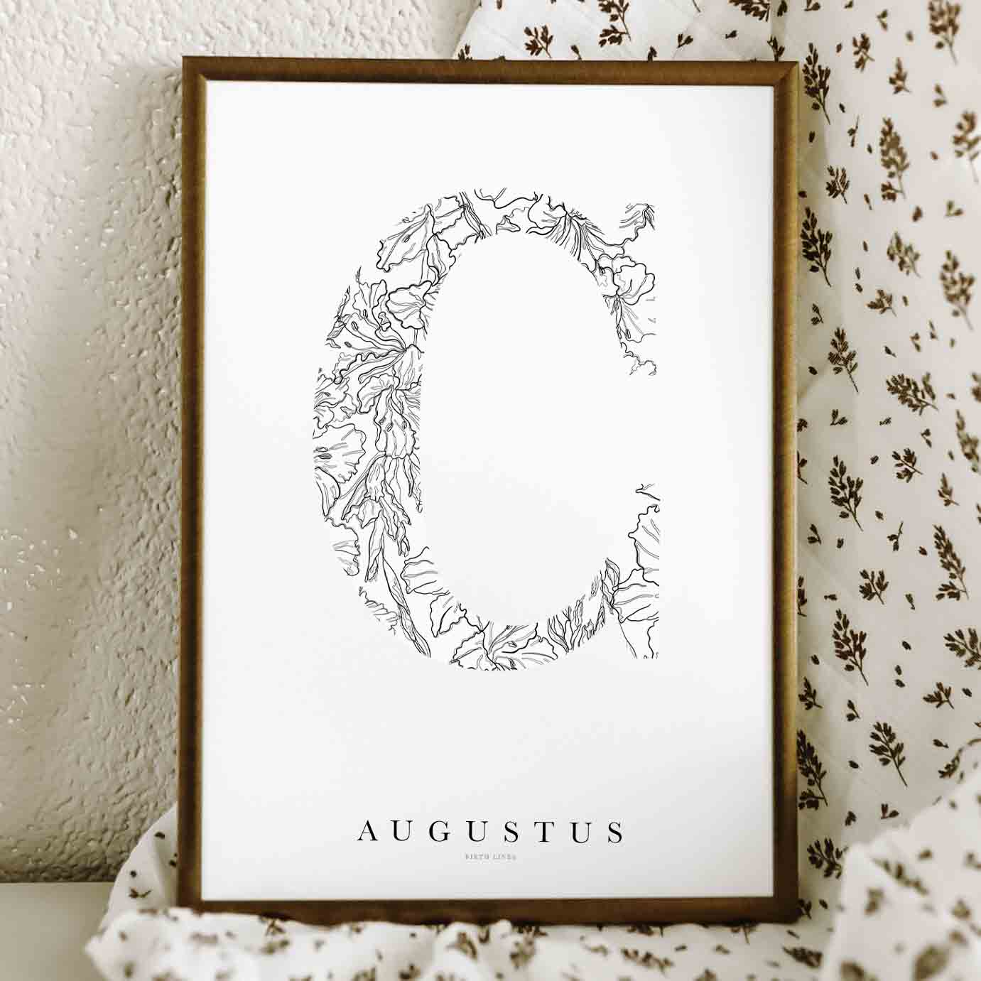 Birth Flower Letter Poster augustus