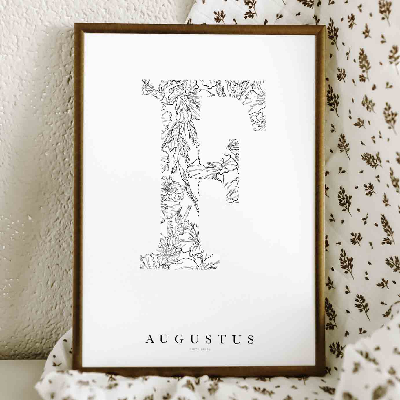 Birth Flower Letter Poster augustus