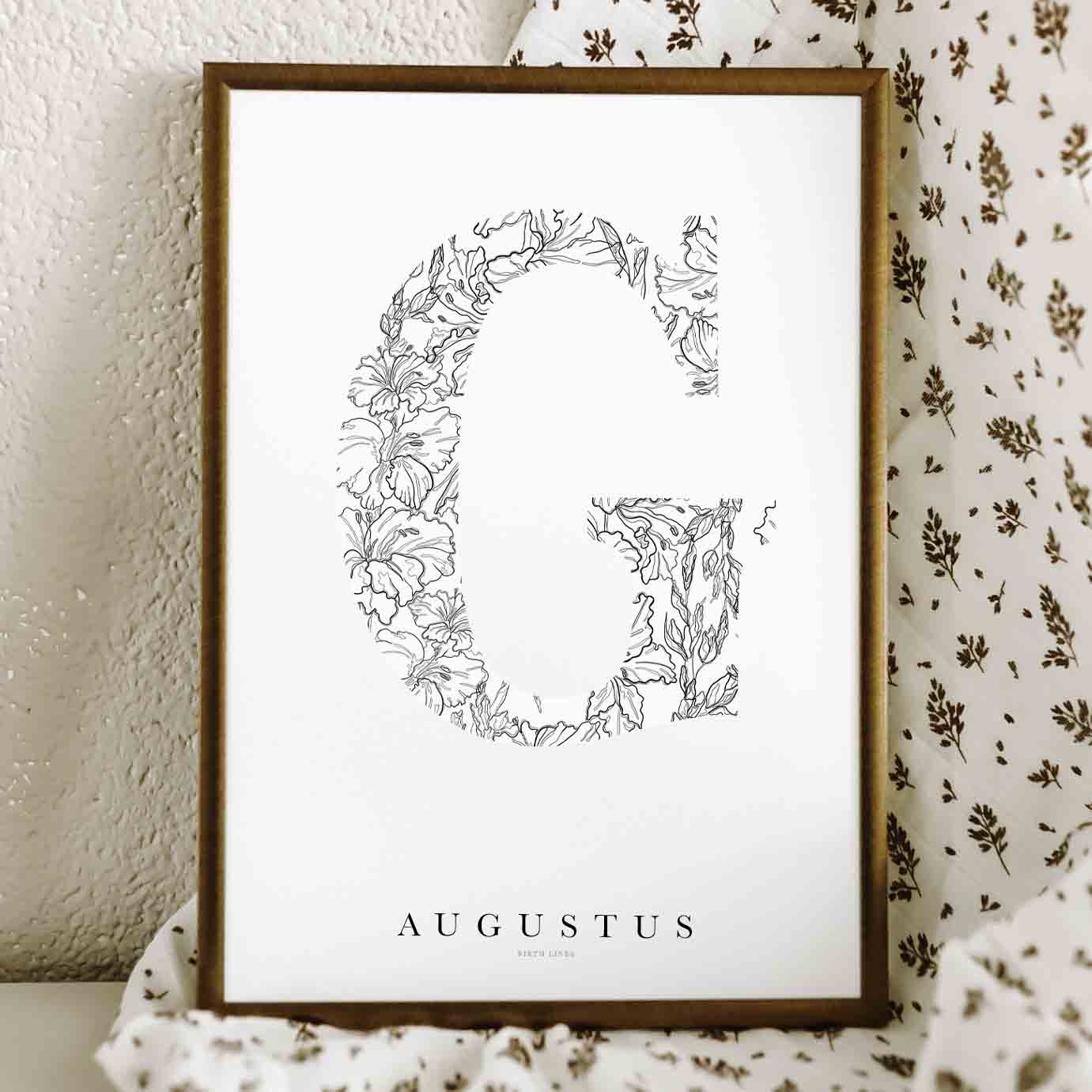 Birth Flower Letter Poster augustus