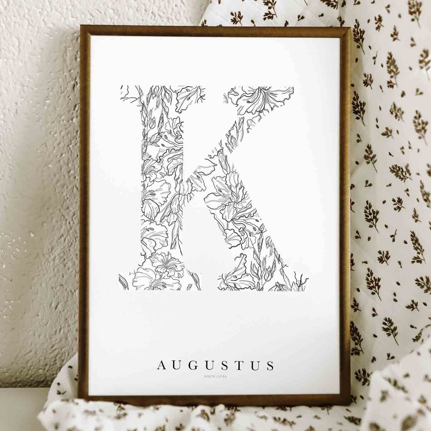 Birth Flower Letter Poster augustus