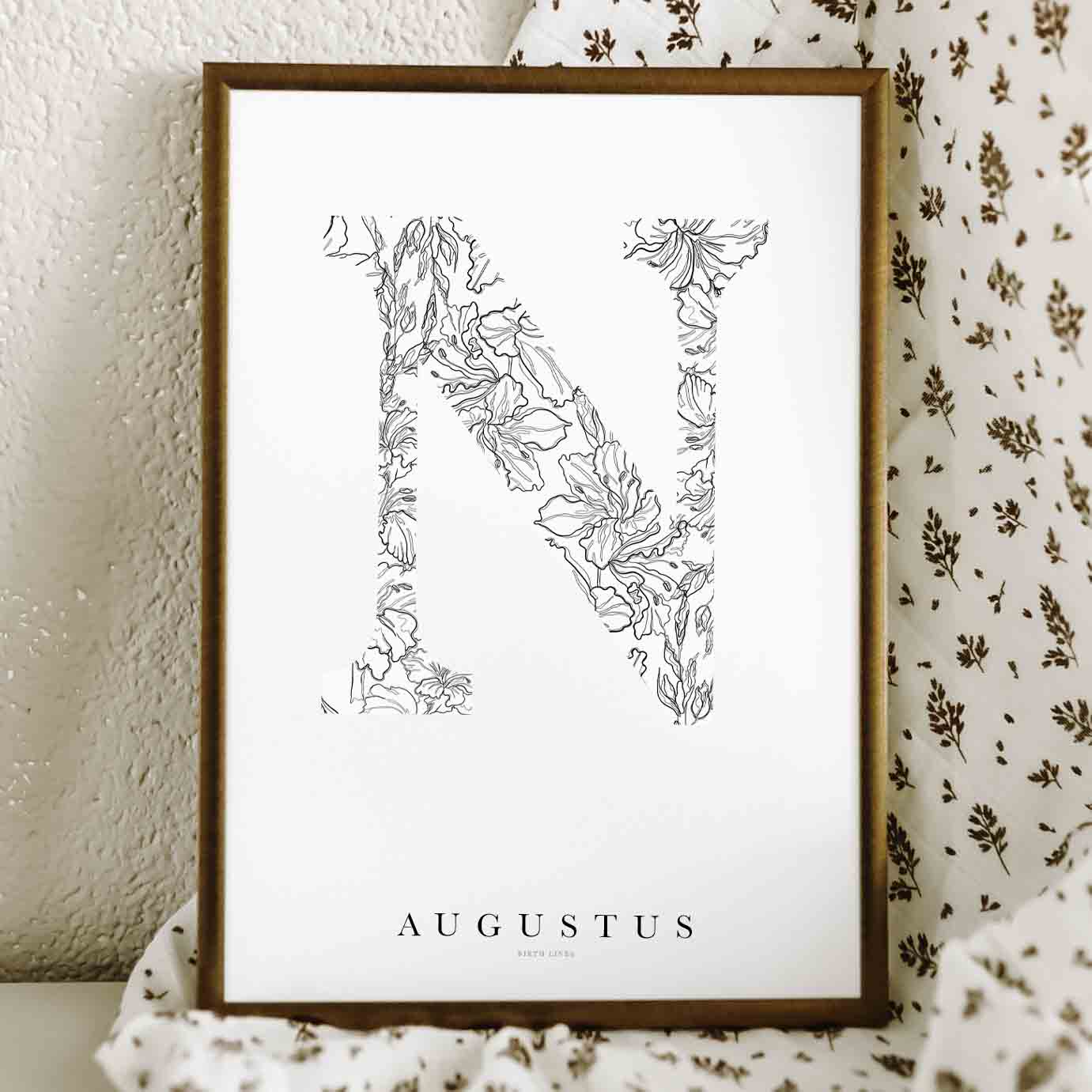 Birth Flower Letter Poster augustus