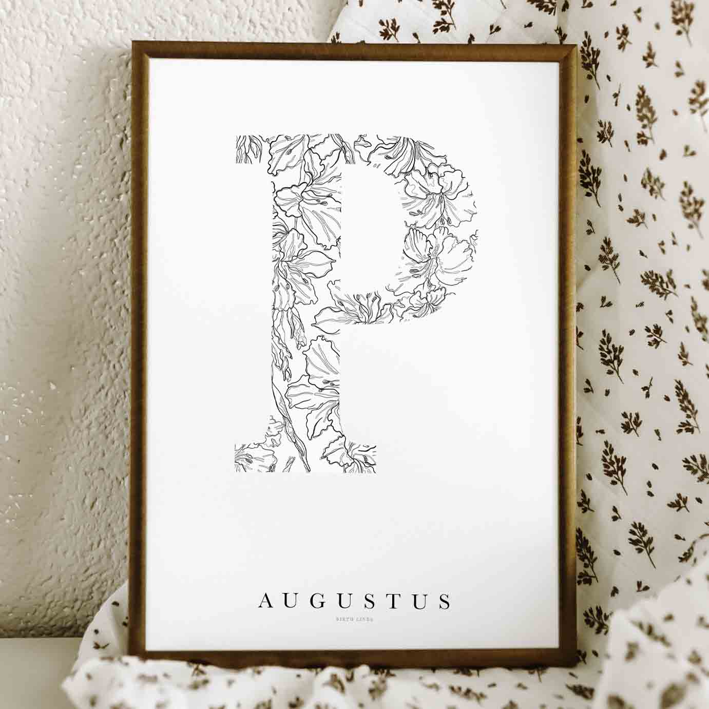 Birth Flower Letter Poster augustus