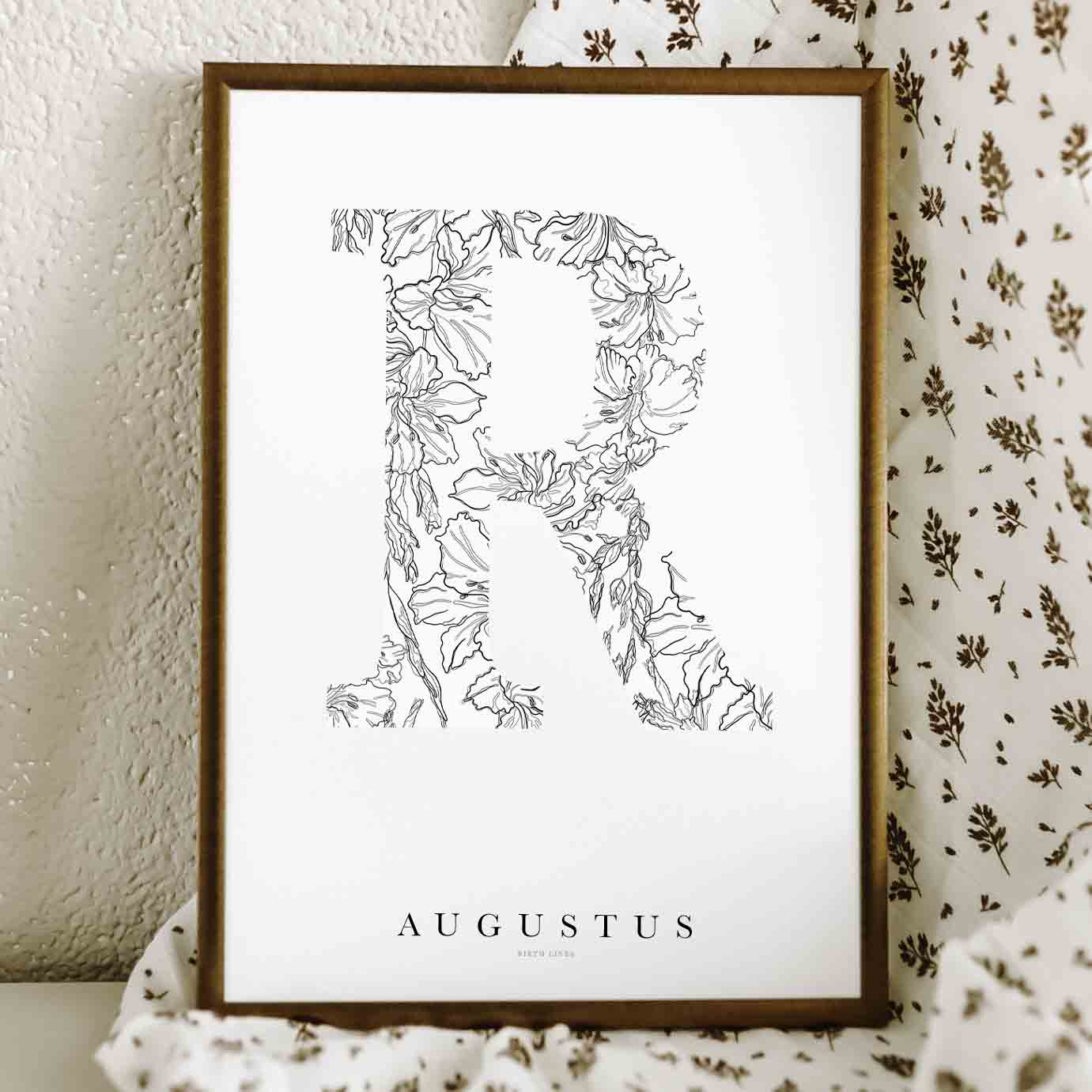 Birth Flower Letter Poster augustus