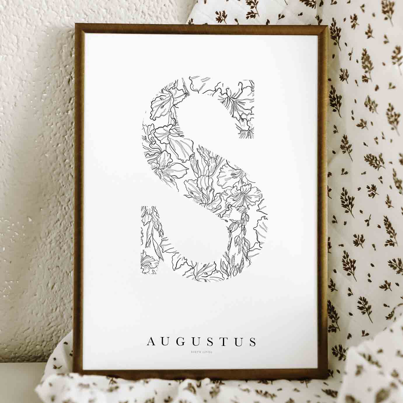 Birth Flower Letter Poster augustus