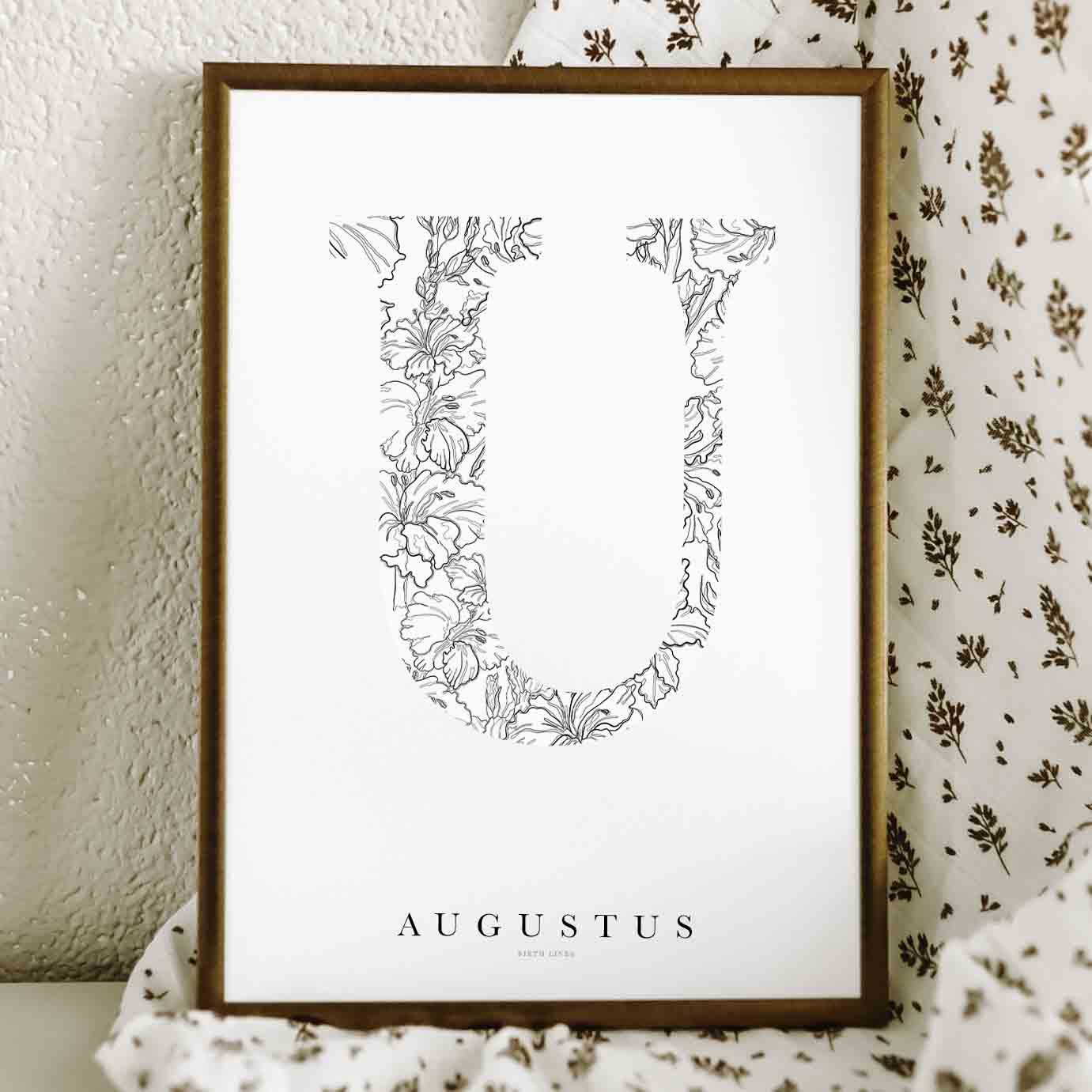 Birth Flower Letter Poster augustus