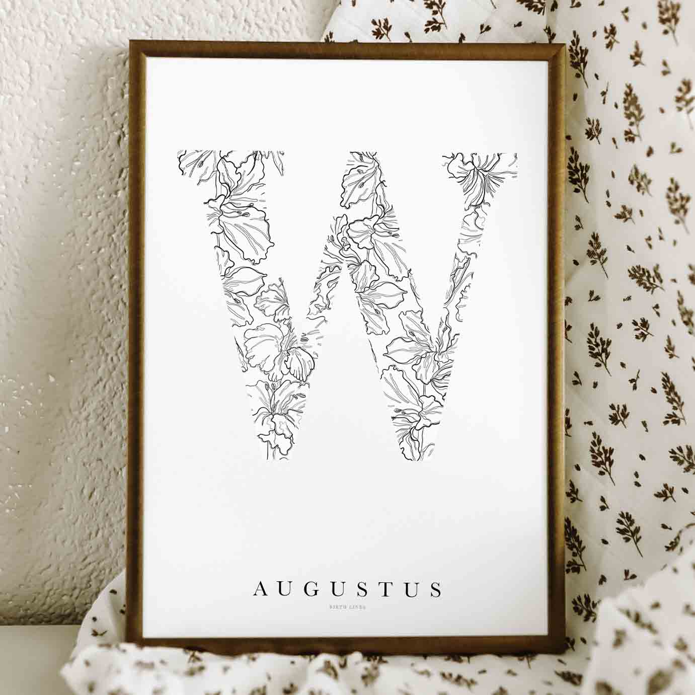 Birth Flower Letter Poster augustus