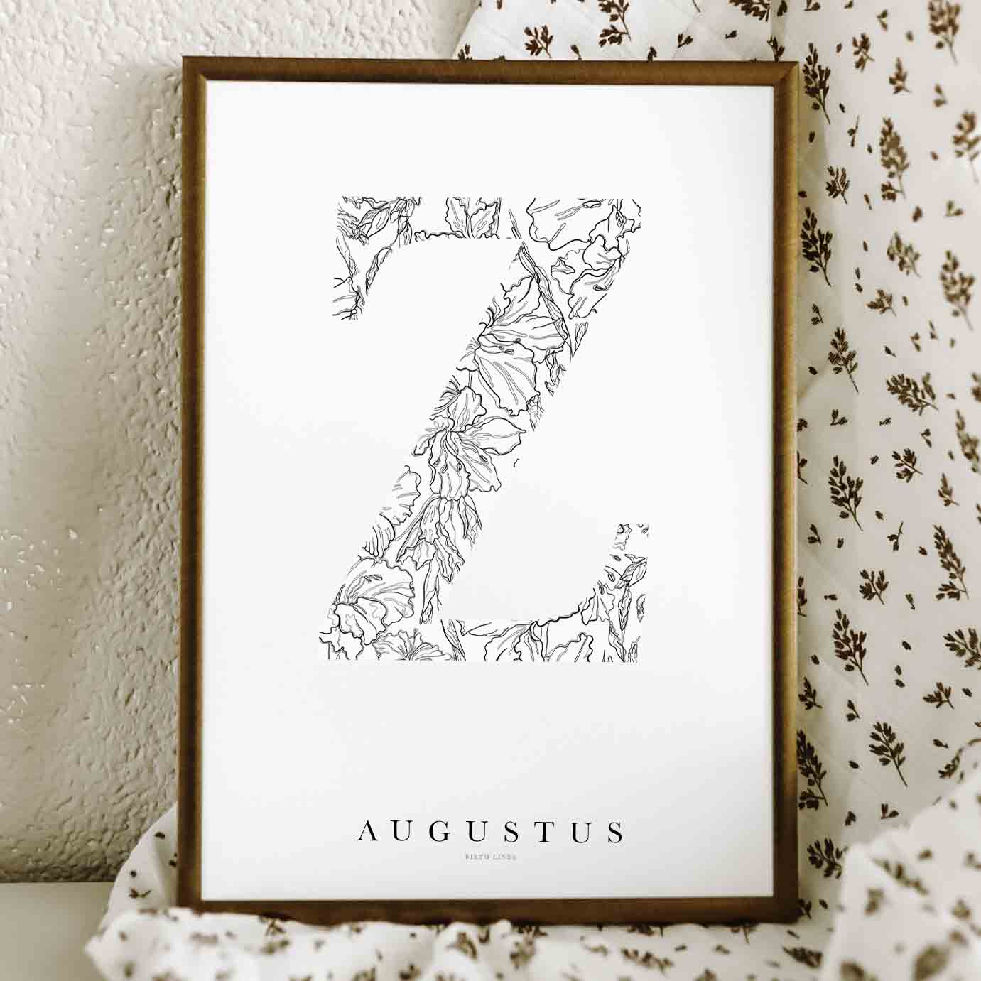 Birth Flower Letter Poster augustus