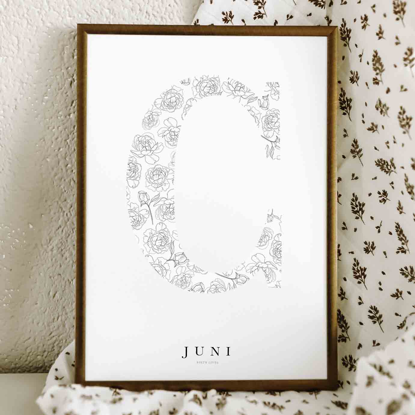 Birth Flower Letter Poster juni