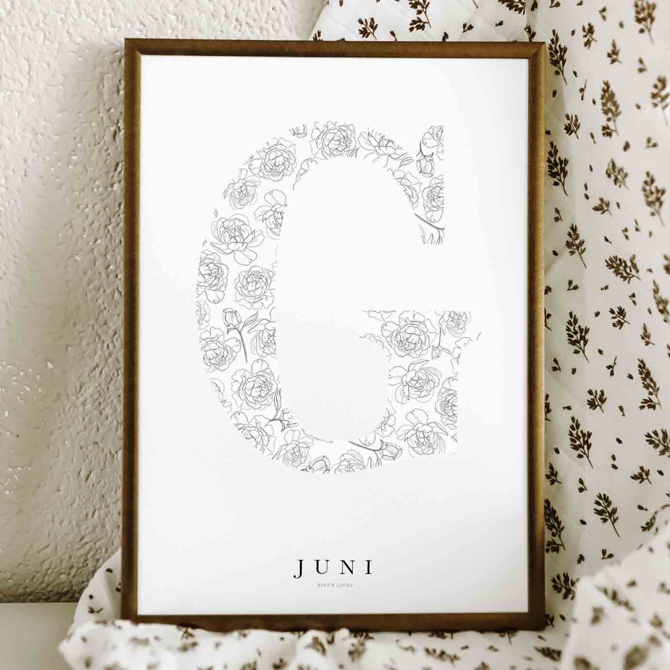 Birth Flower Letter Poster juni