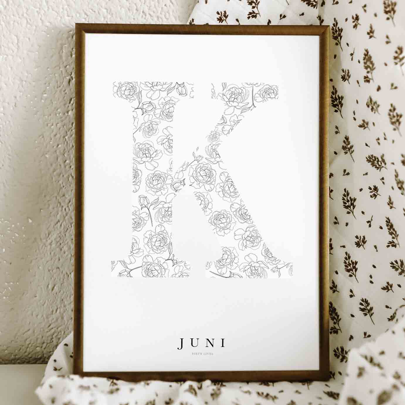 Birth Flower Letter Poster juni