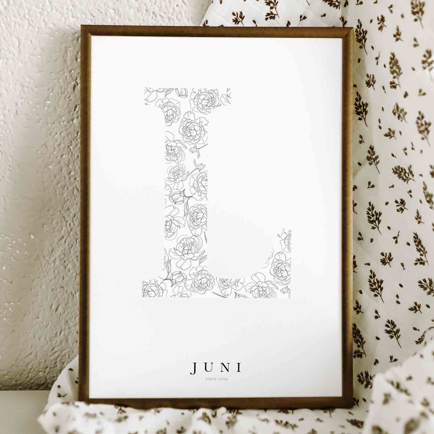 Birth Flower Letter Poster juni