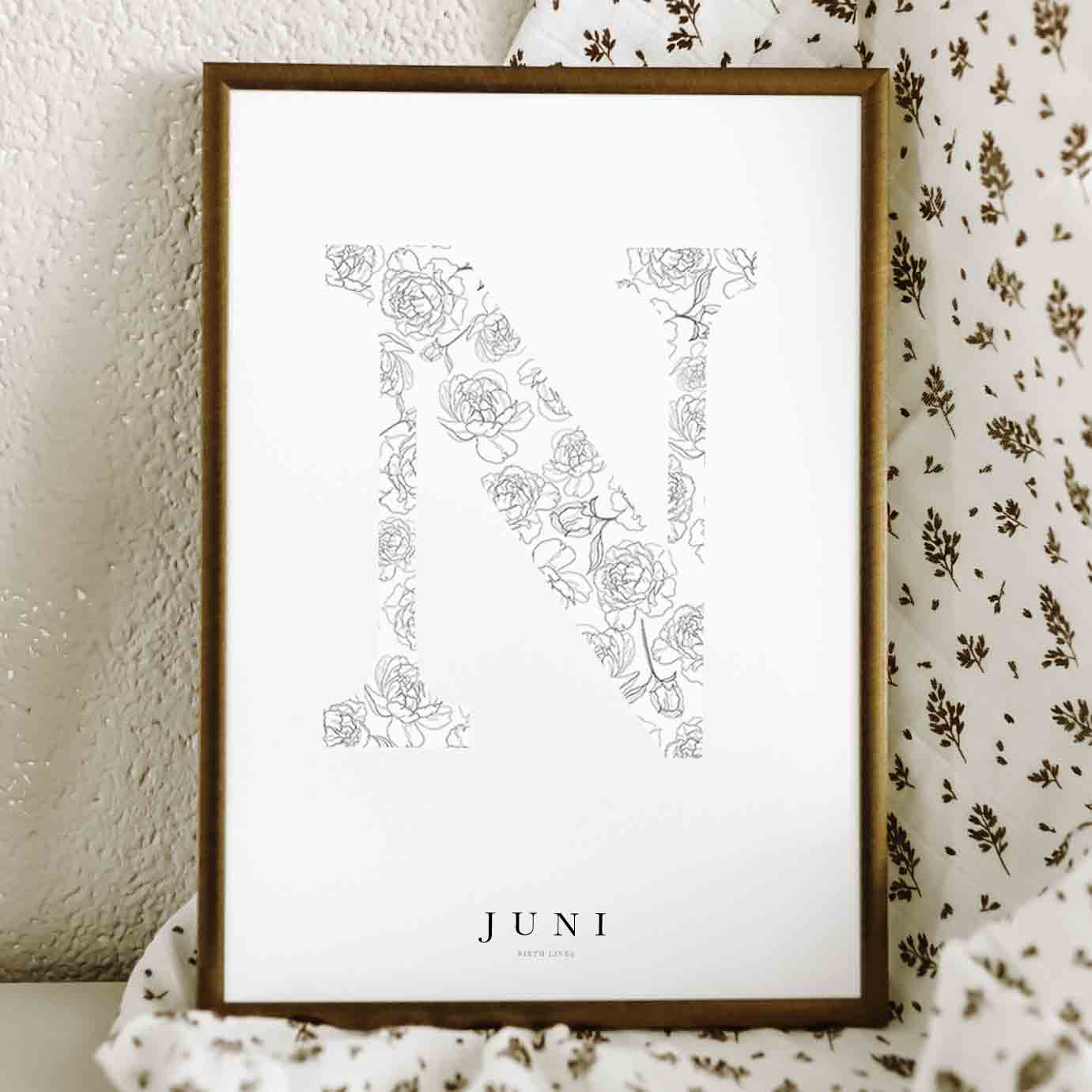 Birth Flower Letter Poster juni