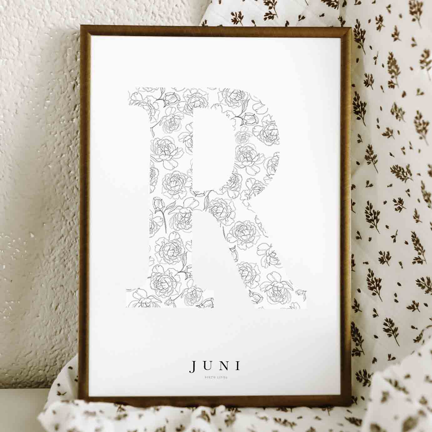 Birth Flower Letter Poster juni