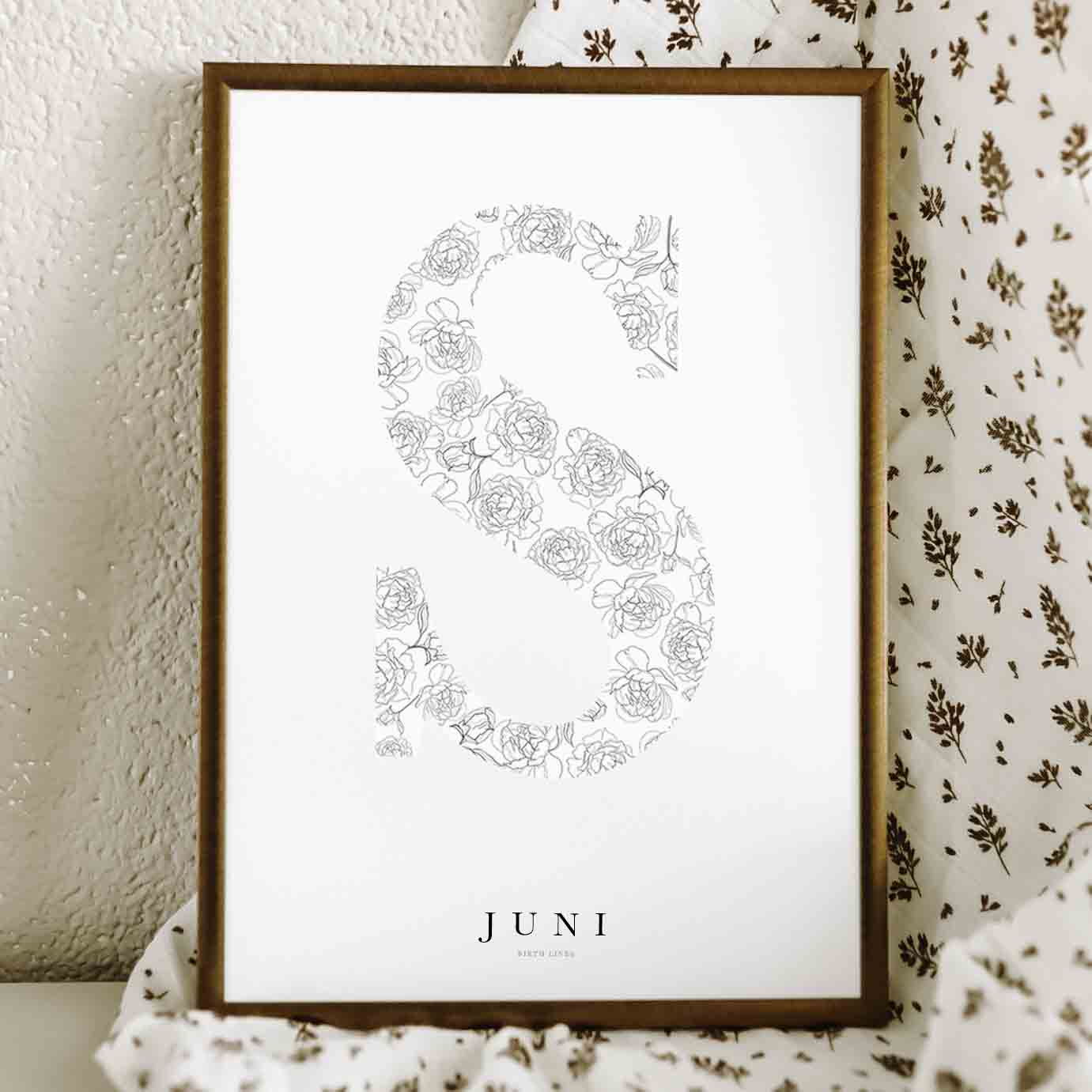 Birth Flower Letter Poster juni