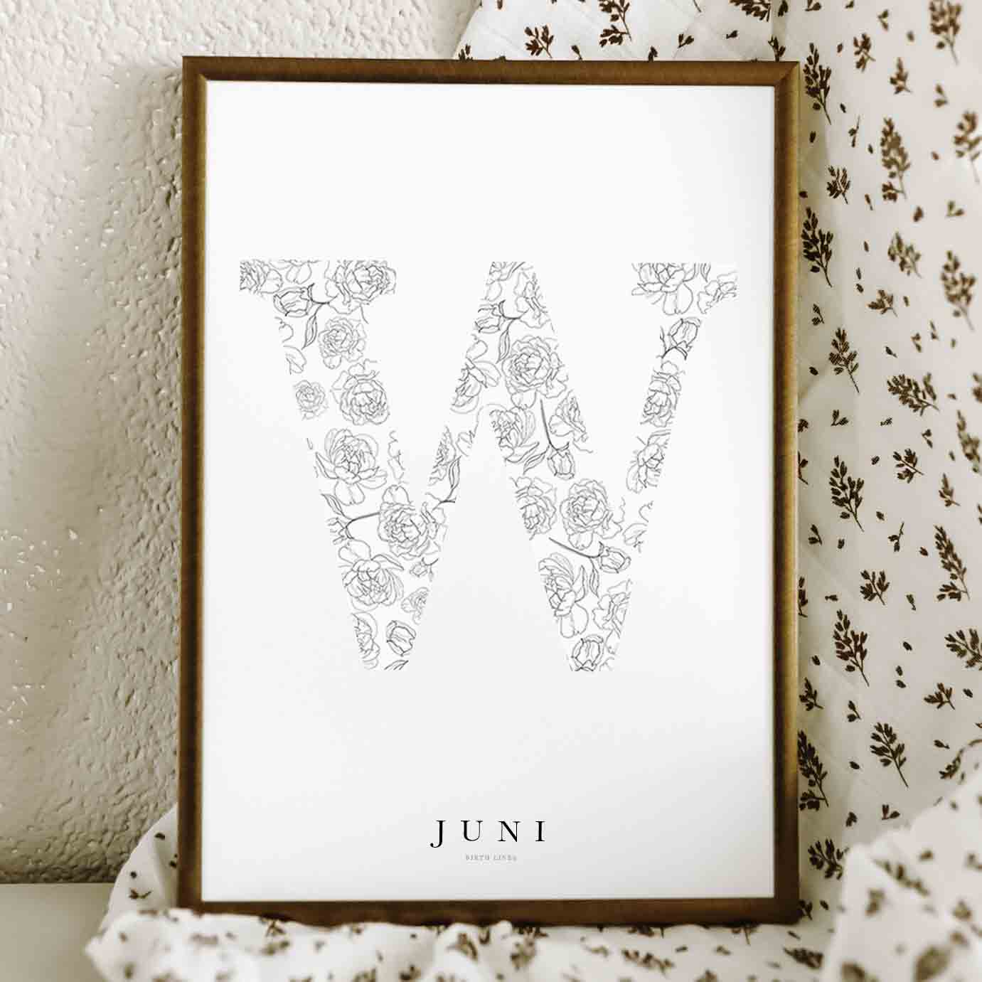 Birth Flower Letter Poster juni