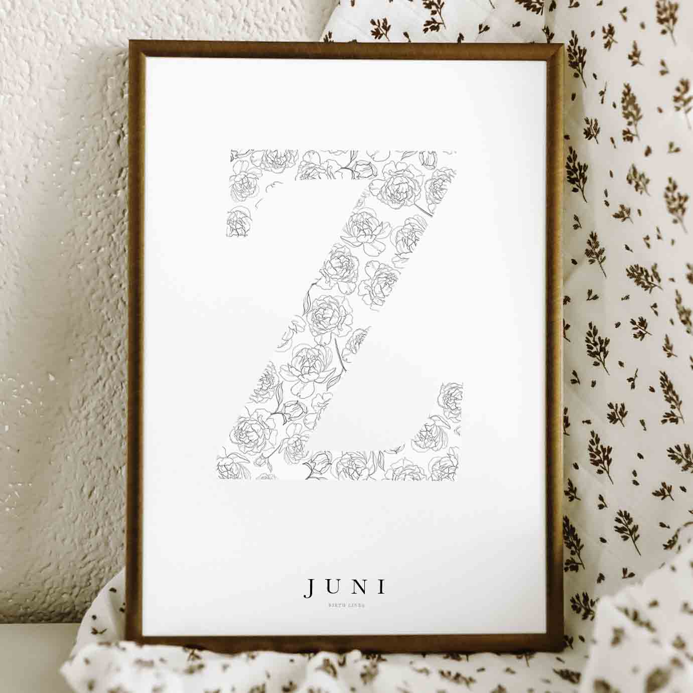 Birth Flower Letter Poster juni