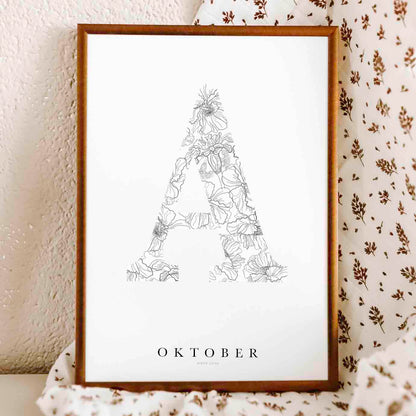 Birth Flower Letter Poster oktober