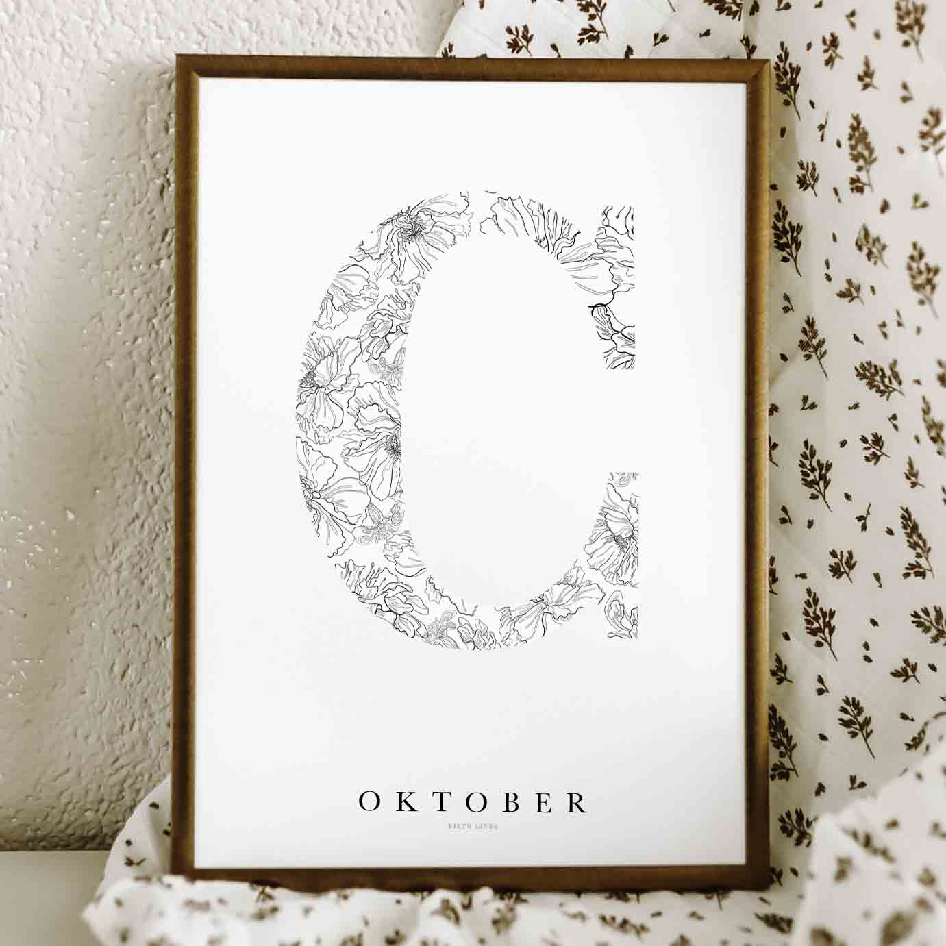 Birth Flower Letter Poster oktober