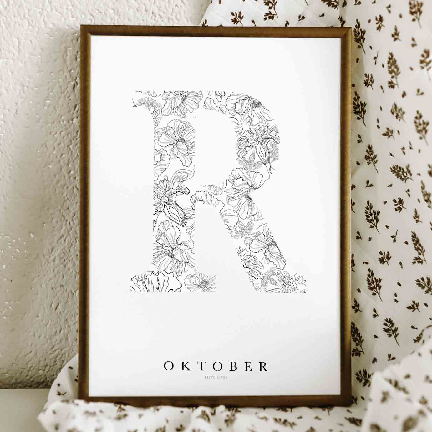 Birth Flower Letter Poster oktober