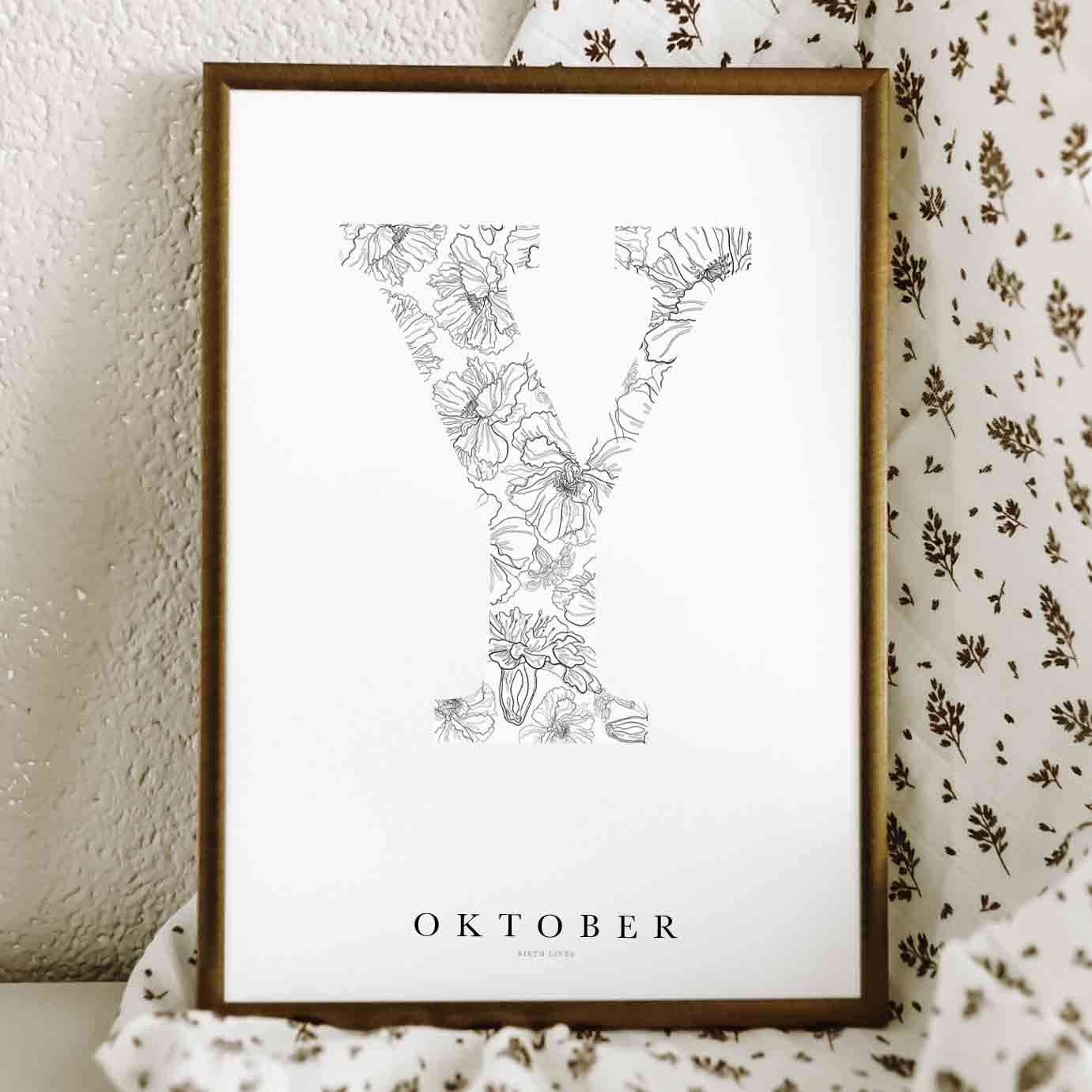 Birth Flower Letter Poster oktober